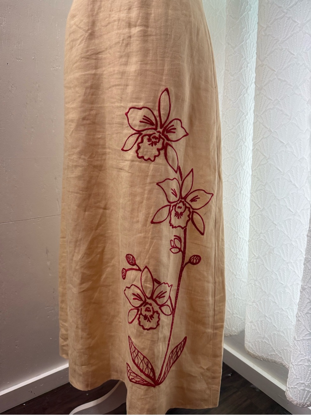 Reformation Cream Midi Slip Dress with Red Floral Embroidery - Picture 7 of 13